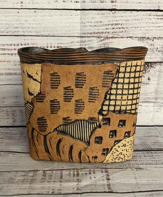 Elaine Pinkernell Vintage Handmade Pottery Vase Brown
