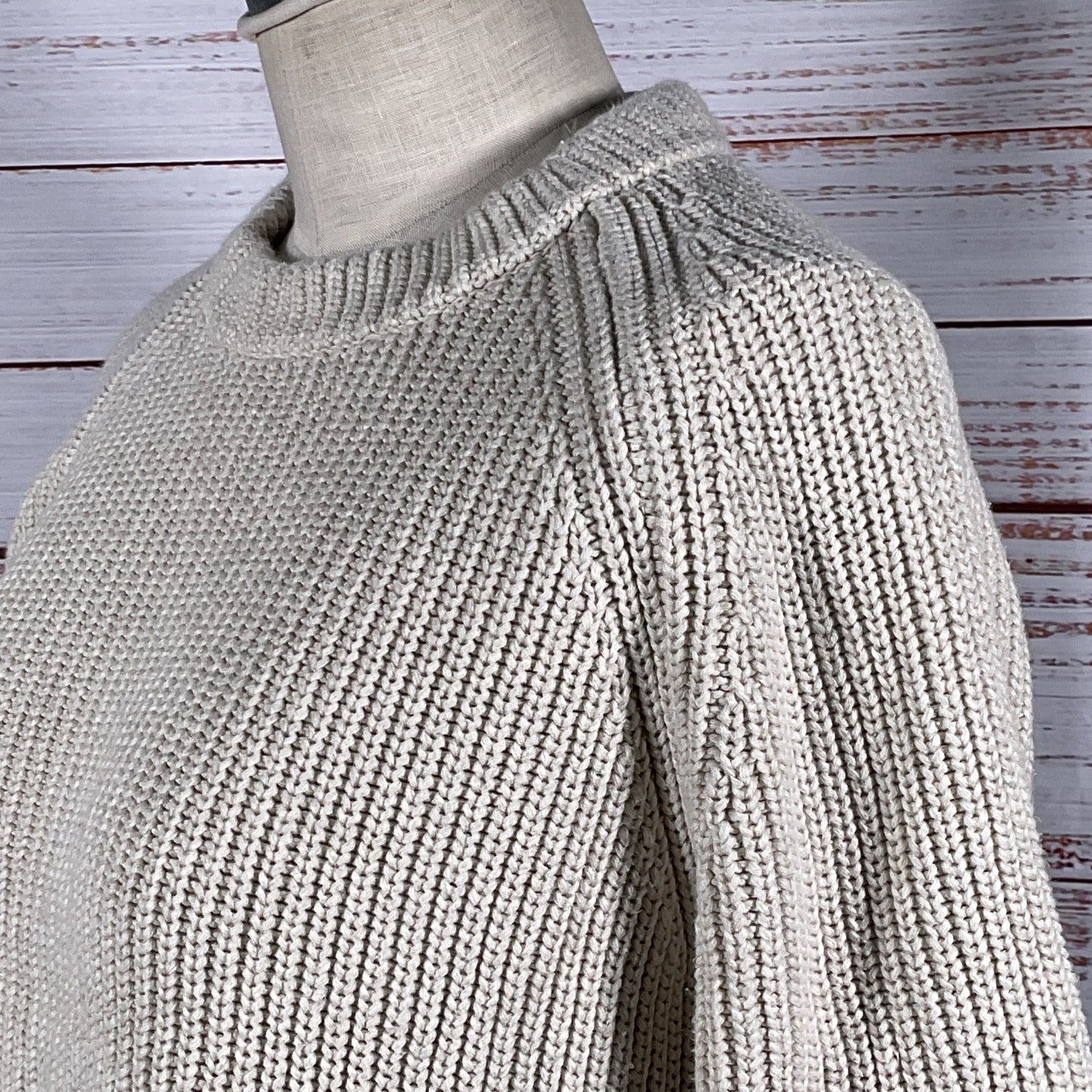 QUINCE Women's Beige Cable Crewneck Sweater- SZ L