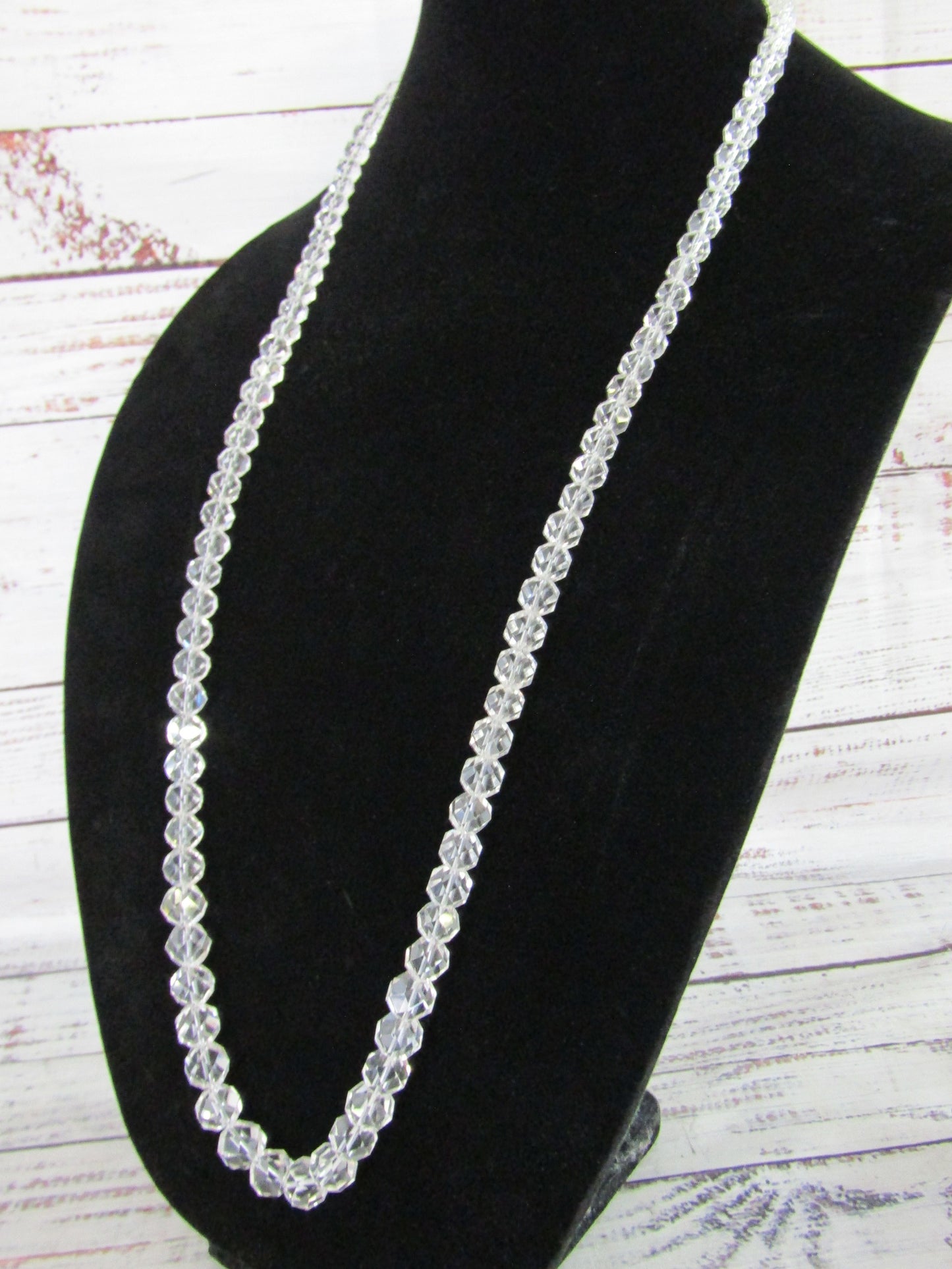 34 3/4" Graduated Faceted Crystal Necklace With Sterling Silver Clasp