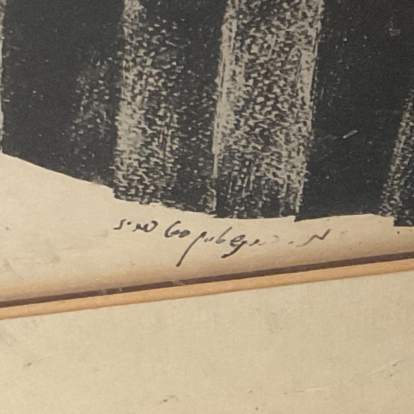 VTG. Pencil Signed Yiddish Pensive Man Abstract Lithograph FRAMED 33.5" X 25.5"