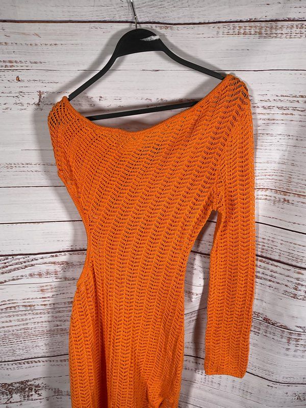 Michael Costello x REVOLVE Seana Asym Maxi Knit Dress Orange Linen Blend Size L