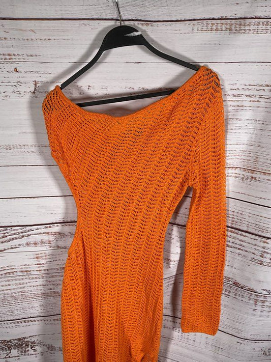 Michael Costello x REVOLVE Seana Asym Maxi Knit Dress Orange Linen Blend Size L