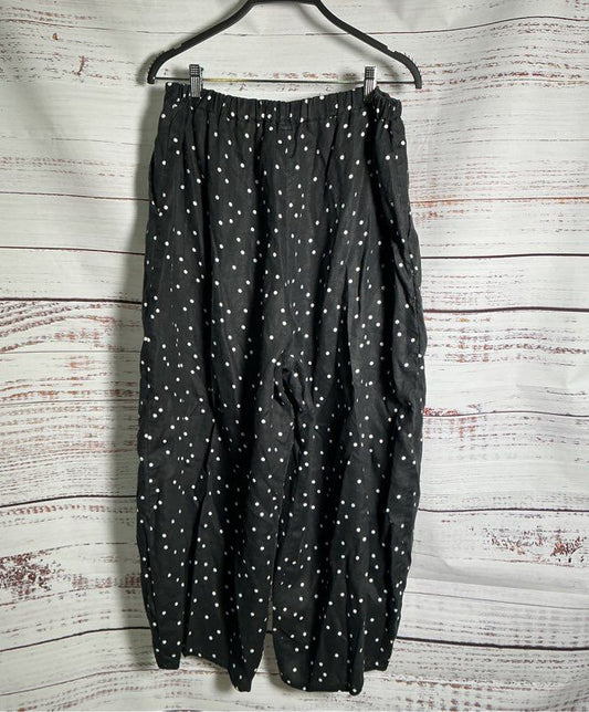 Women's Cynthia Ashby Black and White Polka Dot Linen Pants Size L