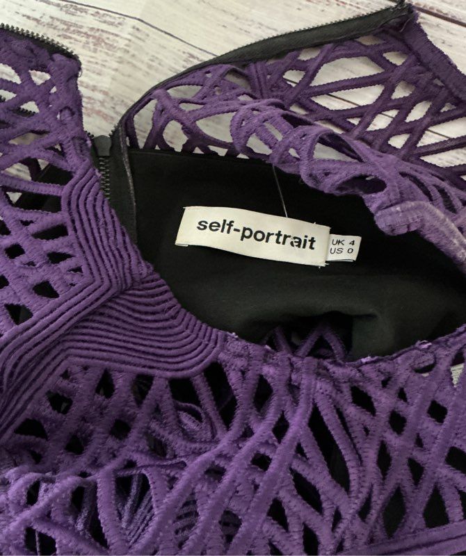 Women's Self-Portrait Purple Crochet Skirt and Matching Top Size 0 Retail $600