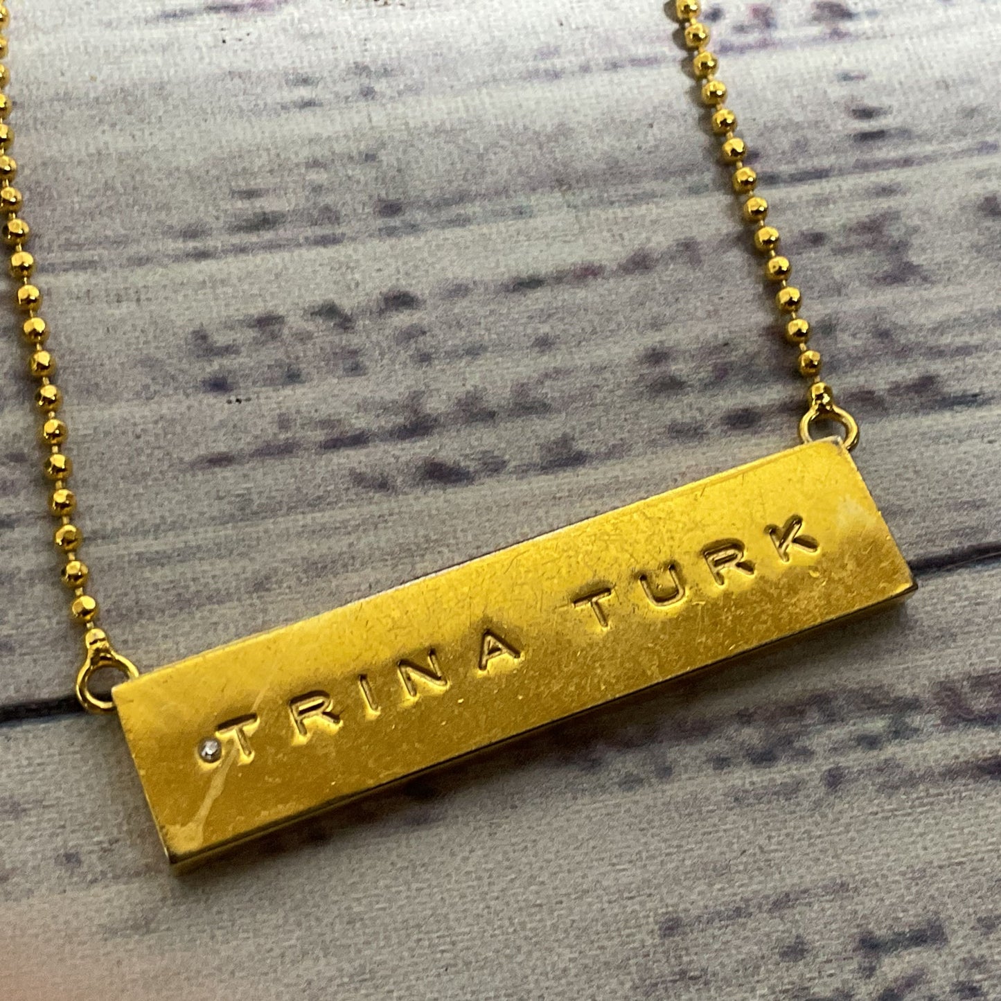 TINA TURK Gold Tone Bar Pendant Chain Necklace- 19"