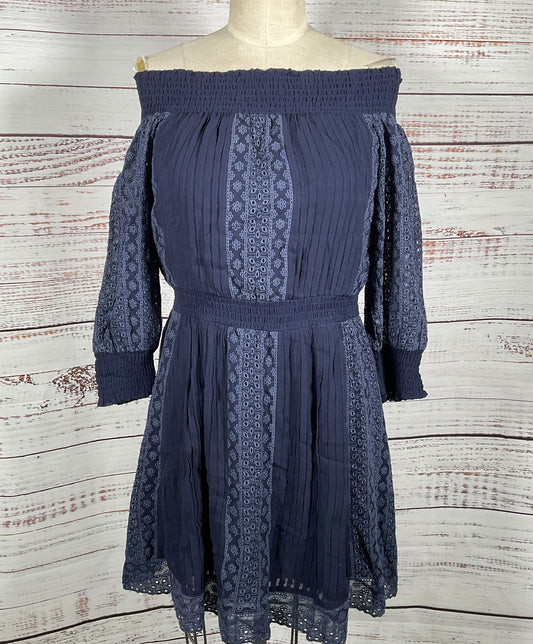 Alive + Olivia Pammy Smocked Eyelet Off Shoulder Dress Indigo 8