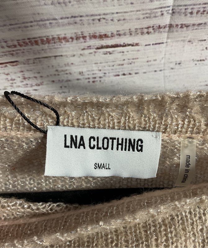 NWT LNA Clothing Women's Knit Shimmer Cropped Beige Sweater Size S