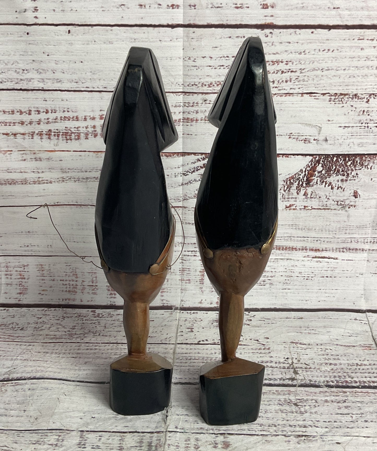 Vintage MCM 10' Set of 2 African Carved Wood Statues Brown