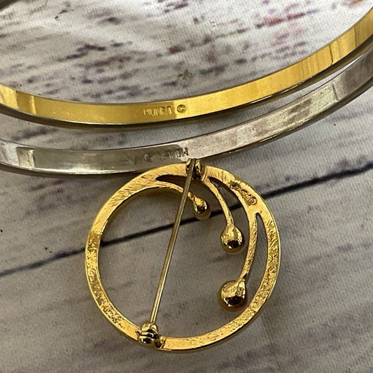 Set of 3 MONET Bangles and Faux Pearl Brooch