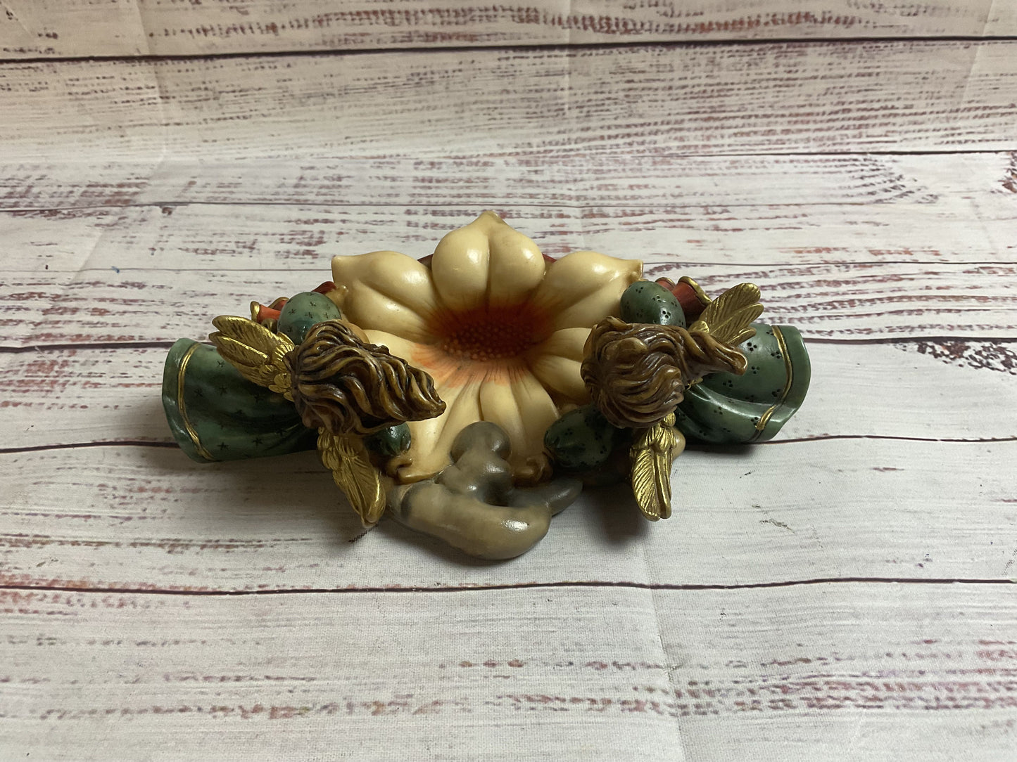 Vintage 2 Angels Flower Wall Sculpture by A. Luchessi '96