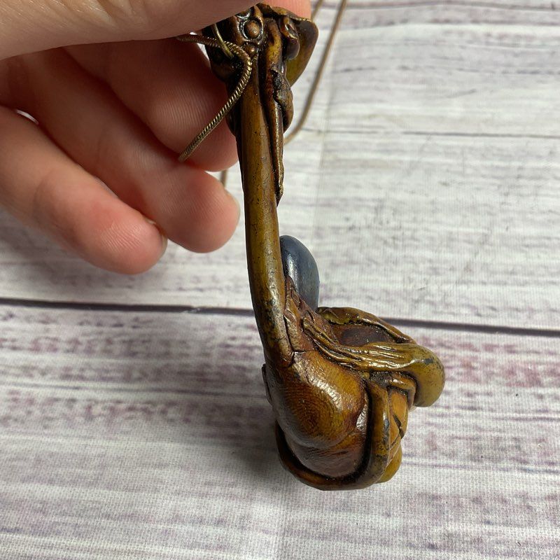 Handmade Googly Eyed Wizard 3.5" Pendant Pipe On Gold Tone Chain