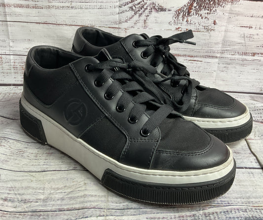 Giorgio Armani Men's Logo-Embellished Leather Sneakers Black 6.5
