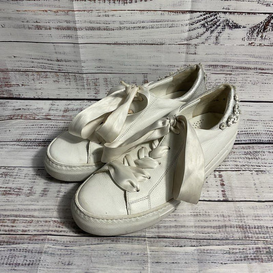 Paul Green White & Silver Floral Leather Ribbon Lace Sneaker Women's Size 6