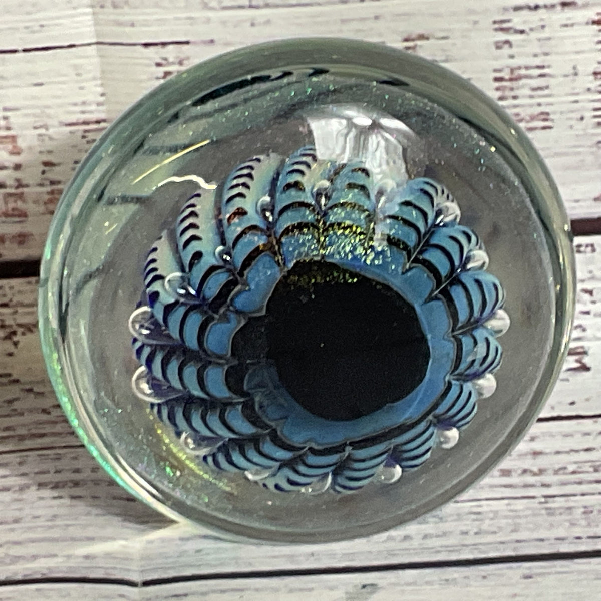 VTG. 1991 ROBERT EICKHOLT Disk Dichroic Iridescent Paperweight- 4.25"