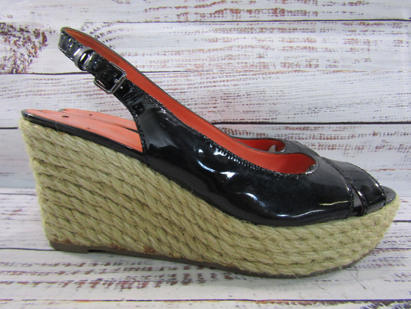 Via Spiga Mahala Women's Black Leather Espadrille Wedge Sandals Size 8