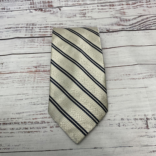 Oscar De La Renta Cream Black Stripe Imported Silk Neck Tie - Size 56"