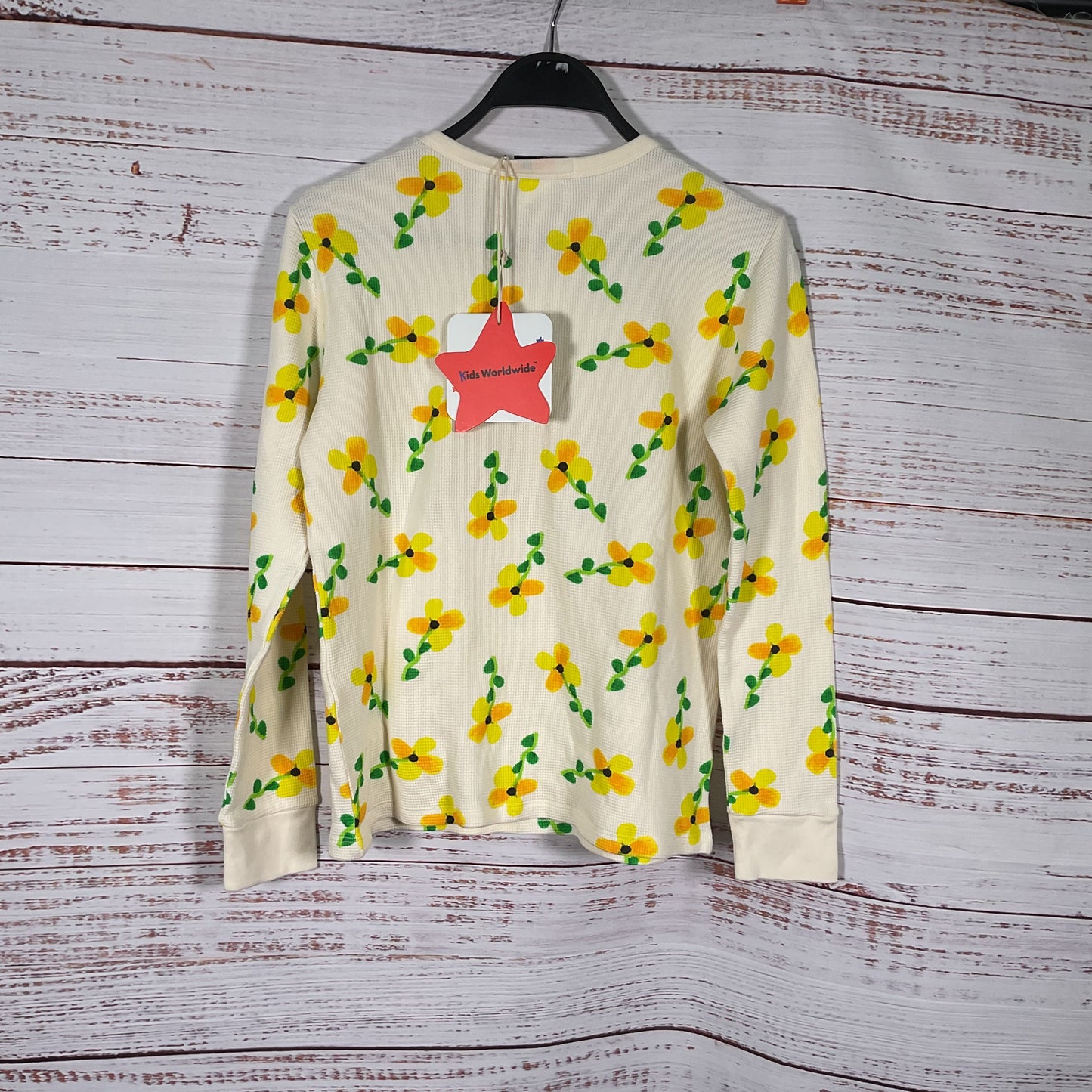 Kids Worldwide Happiness Floral Waffle Long Sleeve Sweatshirt - Size S New