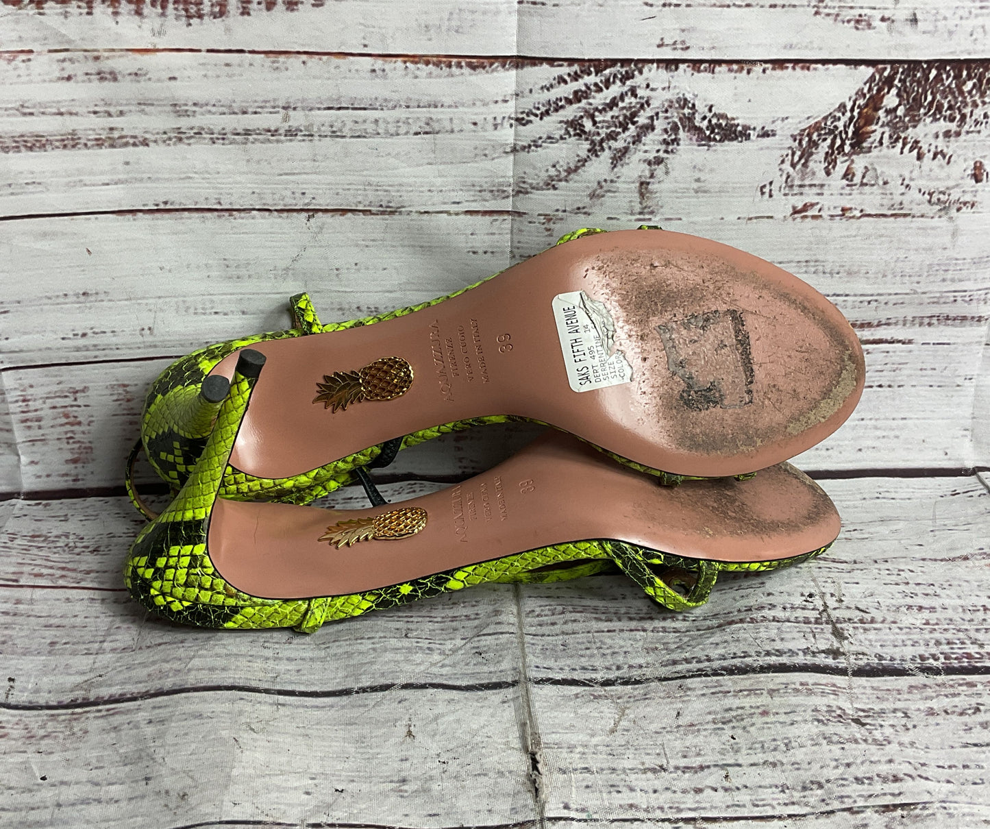 Aquazurra Leather Serpentine Python Sandals Green 39.5