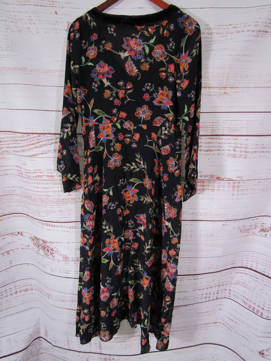 Johnny Was Jade Luca Women's Black Multi-Color Floral Silk Dress Size XS