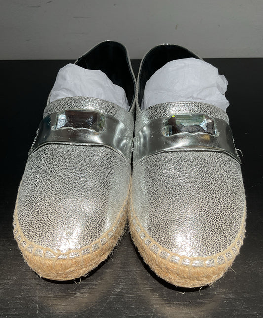 Robert Clergie Etoile Silver Pebble Leather Sneaker Espadrilles Shoe Women Size9