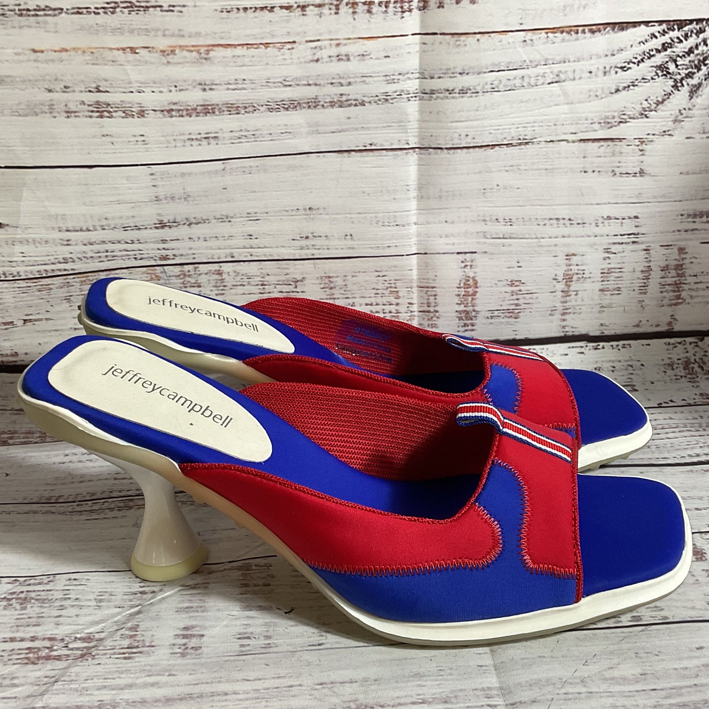 NWOB JEFFREY CAMPBELL Red White Blue Slip On Mule Sandals- SZ 8.5