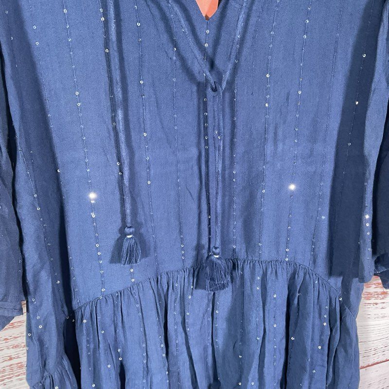 NWT Pilyq Angelica Sheer Island Blue Sequined Tunic Mini Dress - Size M/L