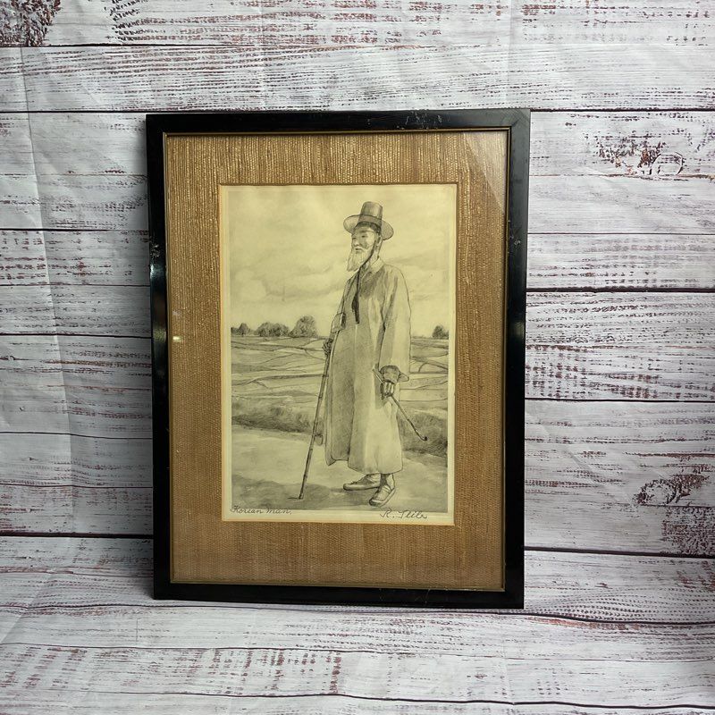 Vtg. Rudolf Seiler "Korean Man" Signed, Framed 17" Etching
