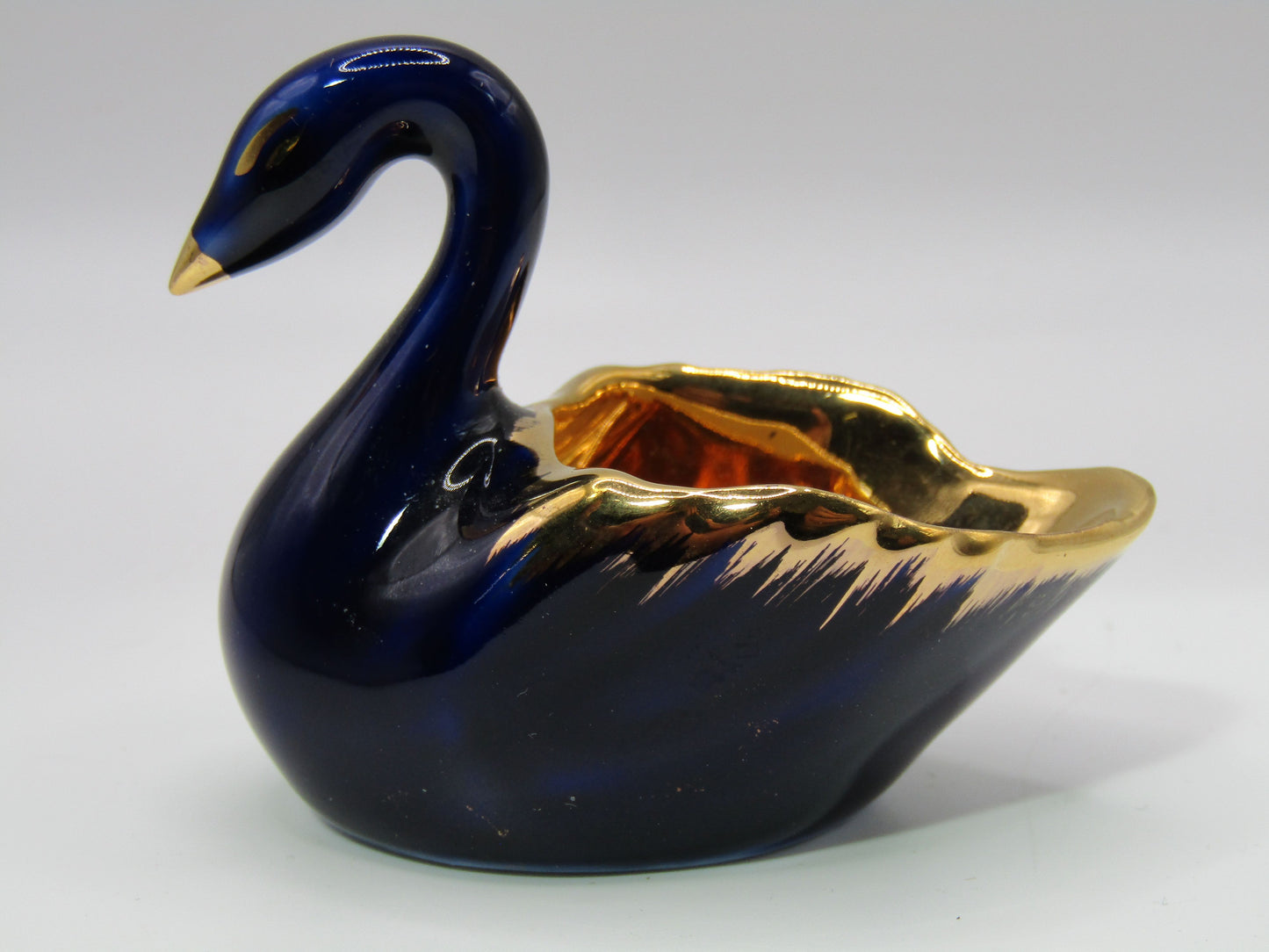 Limoges Courting Couple Cobalt Blue 24k Gold Wash Swan Made in France