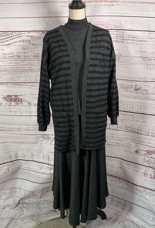 Helene Sidel Vintage 3 Piece Skirt Set Dark Gray S