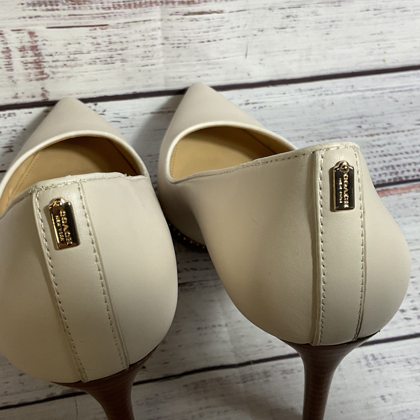 COACH Waverly Women's Beige Studded Pump Heels Shoes- SZ 7.5