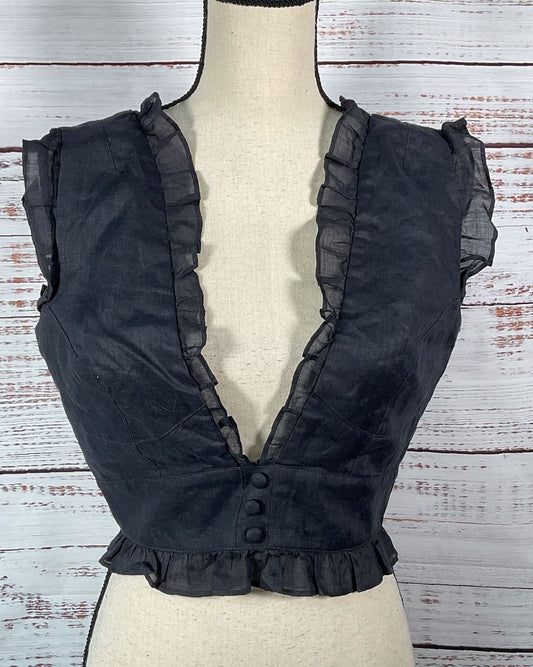 Joslin Linen Ruffle Sleeveless Top Navy Blue 8