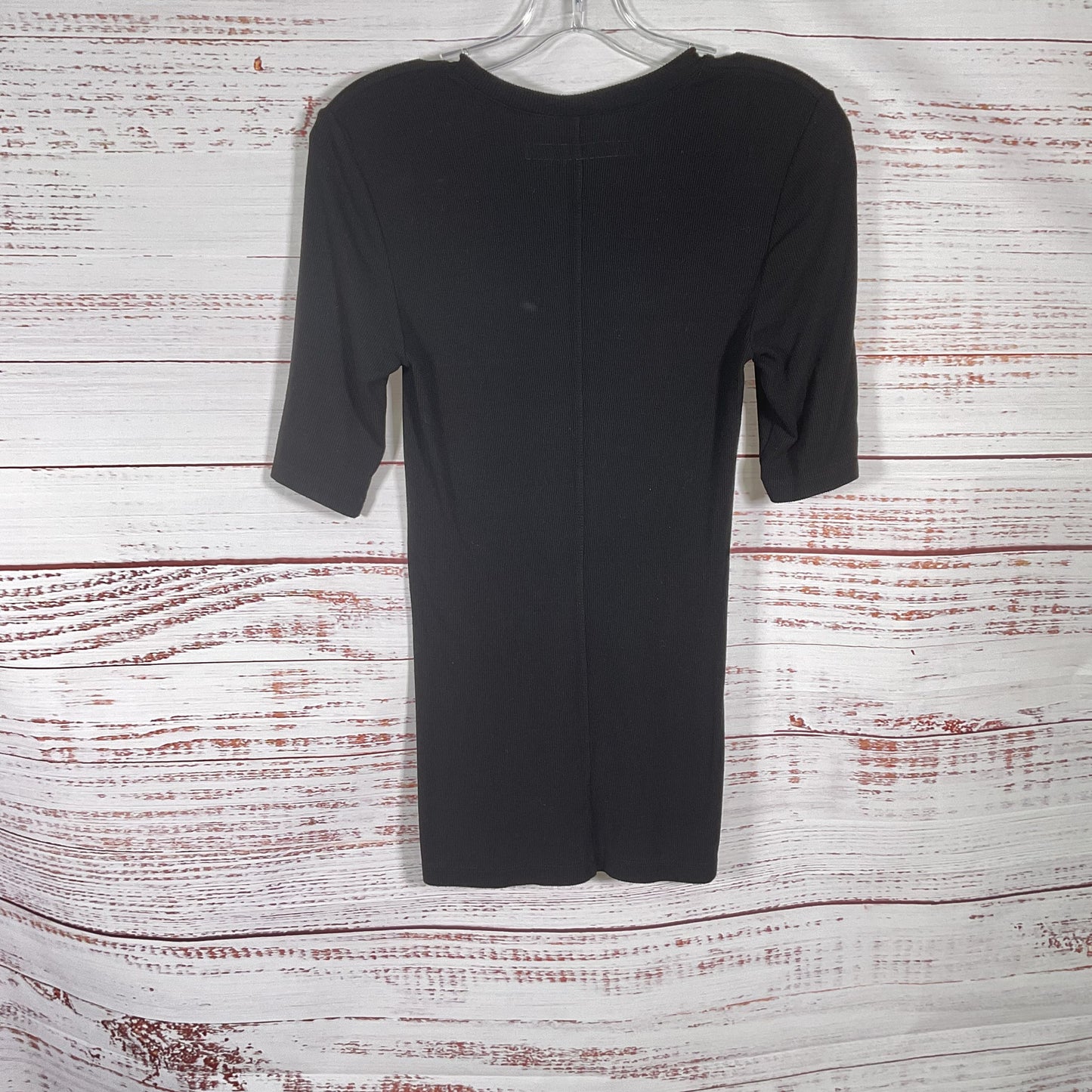 Enza Costa Black Rib Knit Fitted Half Sleeve Crew Neck Shirt - Size M