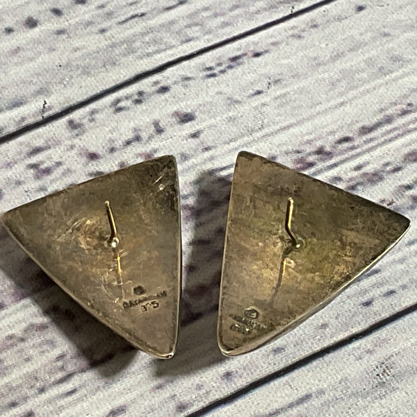 VTG. BAYANIHAN Sterling Silver & Onyx Triangle 1.25" Earrings- 11.71g