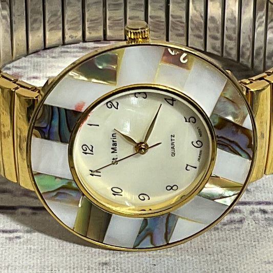 ST. MARIN Women's Gold Tone MOP Quartz Watch with Expandable Band