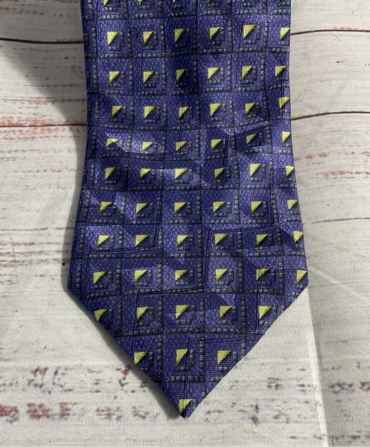 Ermenegildo Zegna Men's Square Geometric Purple Pattern 100% Silk Tie