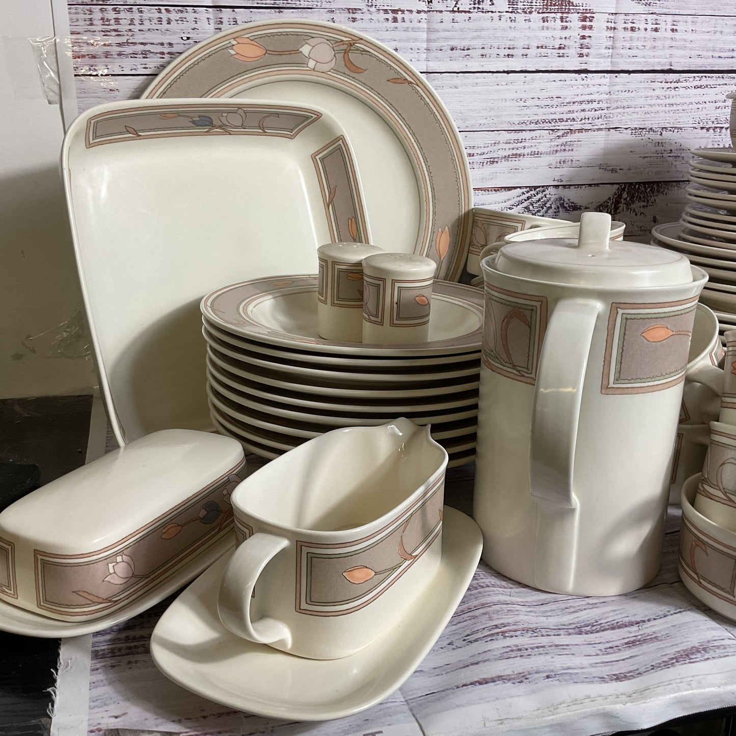 60pc. VTG. MIKASA Intaglio CAC02 Meadow Sun Dinnerware & Serving Pieces