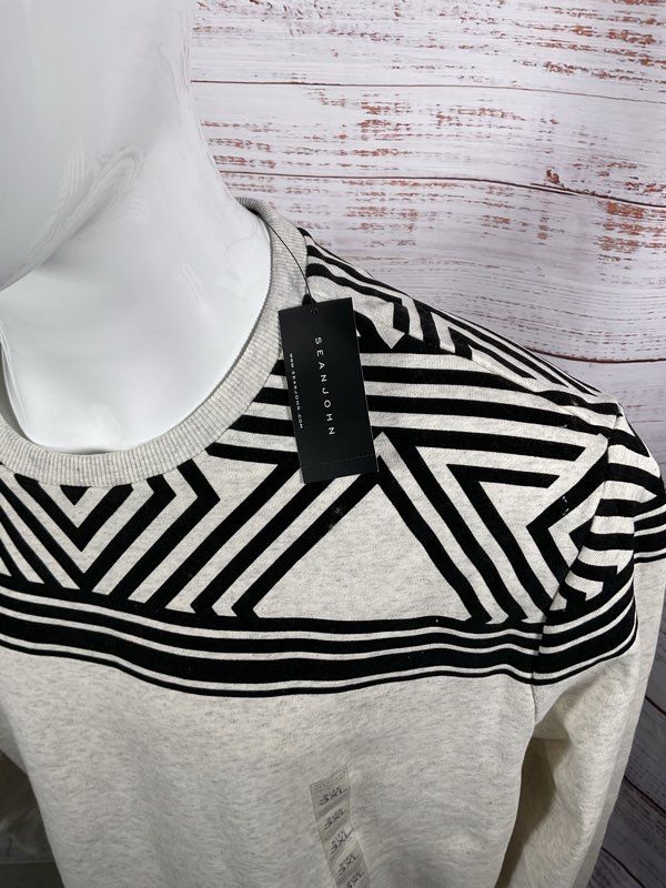 NEW Sean John Heather Grey & Black Top Pattern Pullover Long Sleeve Size 3XL