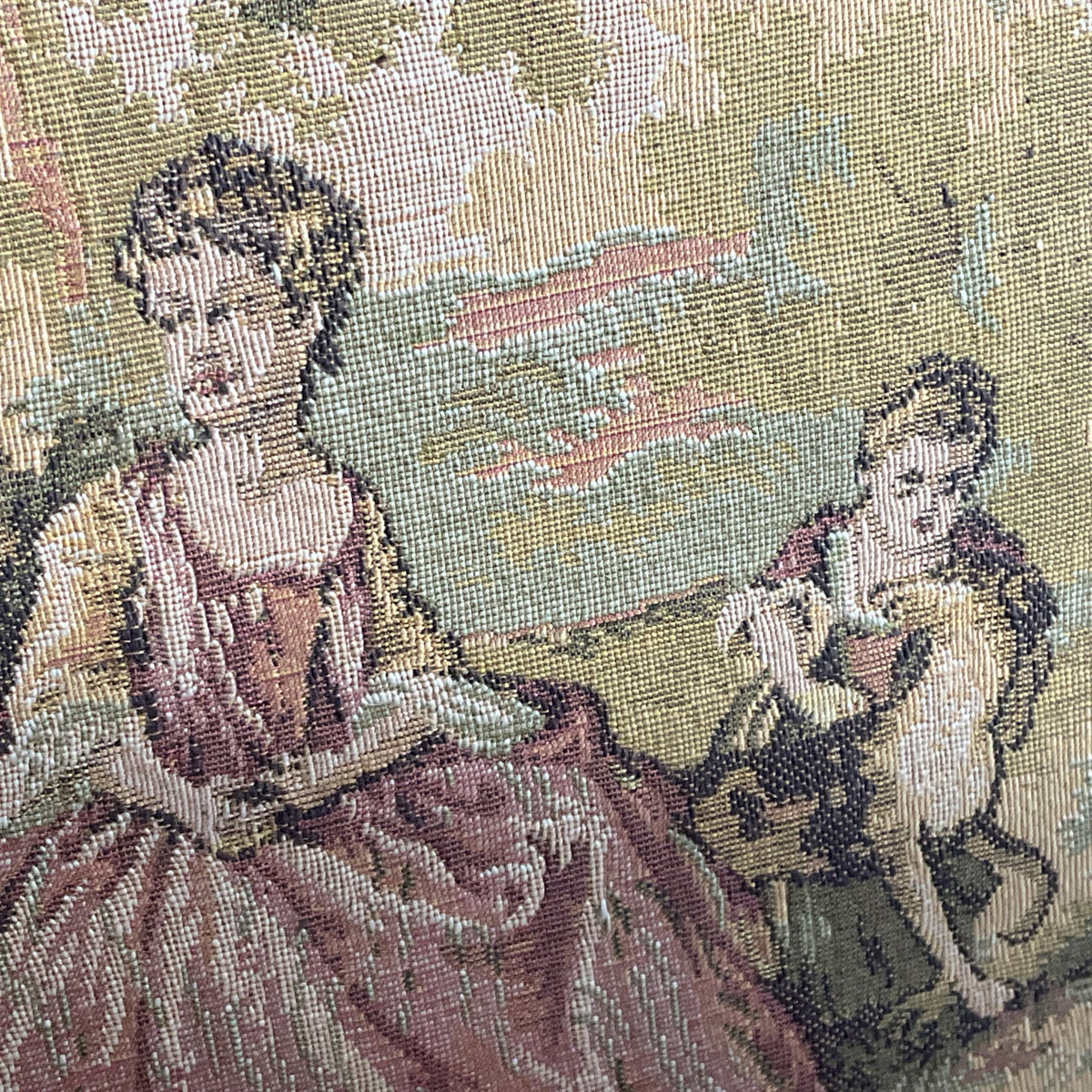 Set of 2 VTG./ANTIQUE French Tapestry Wall Art- FRAMED 10.5" X 10.75"