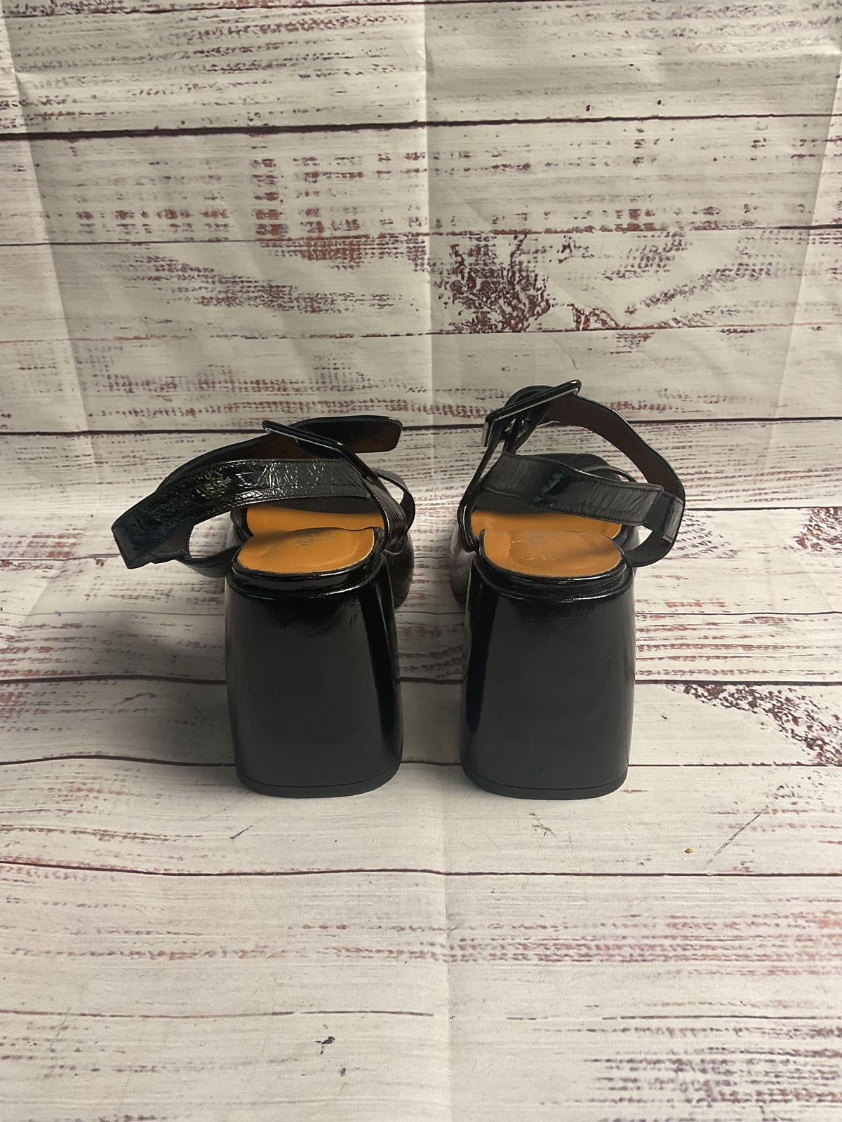 Jonak Black Patent Leather Buckle Open Toe Pump Heel Women 37