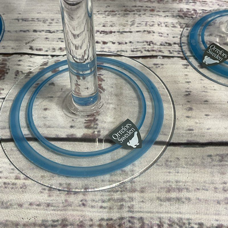 Set Of 4 Orrefors Sweden Maja Hand-Painted Floral Wine Glasses