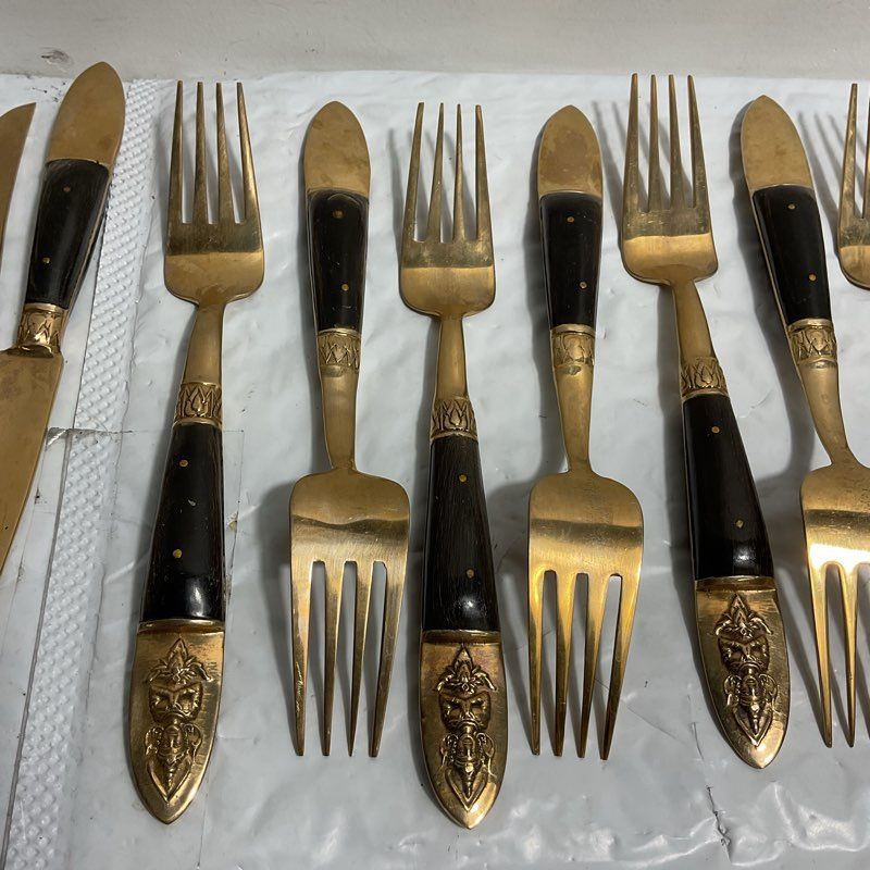 VTG. Siam/Thailand Brass Buddha Full 29 pc. Flatware Set