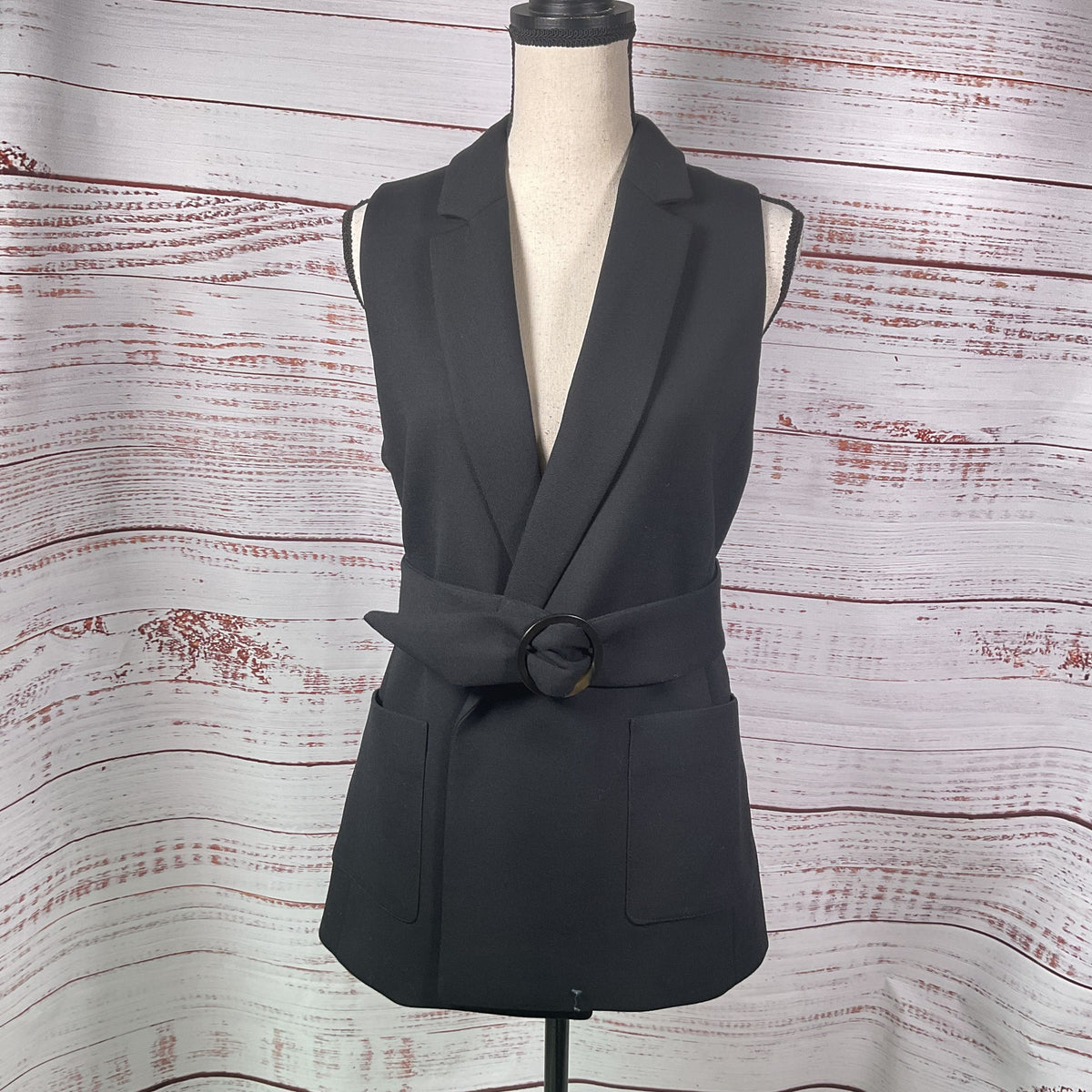 Sezane Black Polyester Wool Belted Closure Vest - Size 34