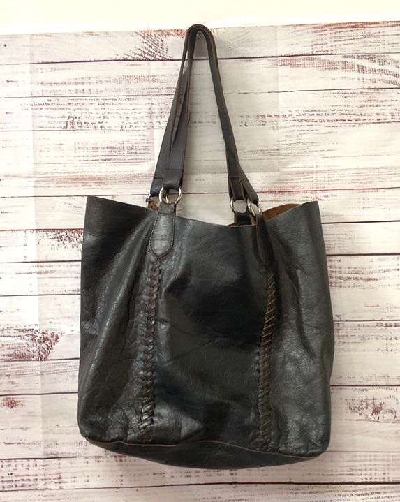 Anthropologie Raj Kangan Leather Shoulder Tote Bag Black