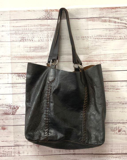 Anthropologie Raj Kangan Leather Shoulder Tote Bag Black