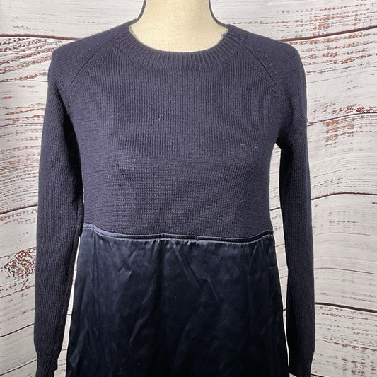 A.P.C. Women's Navy Blue Wool Knit and Silk Dress- SZ S