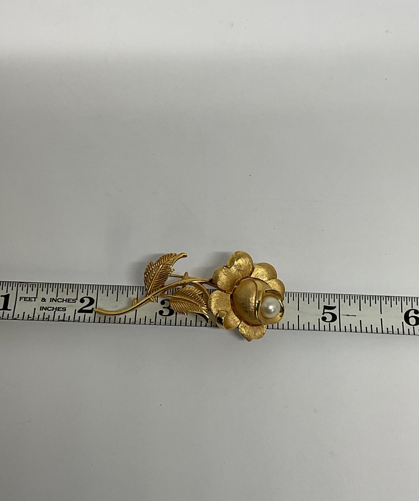 Trifari Gold Tone Vintage Flower Brooch Faux Pearl