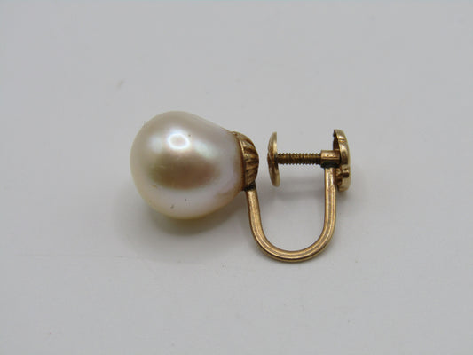 SINGLE 14k Yellow Gold 9mm Freshwater Baroque Pearl Stud Earring