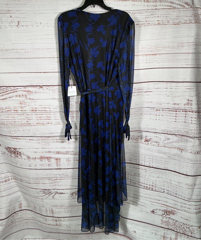 NWT Women's Laundry by Shelli Segal Black and Blue Mesh Wrap Dress Size 14