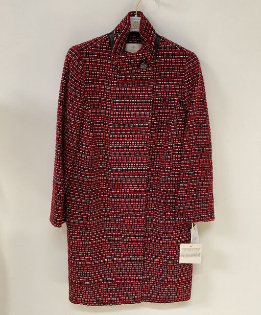 NWT Women's Etcetera Red Houndstooth Coat w/ Leather trim Size 4