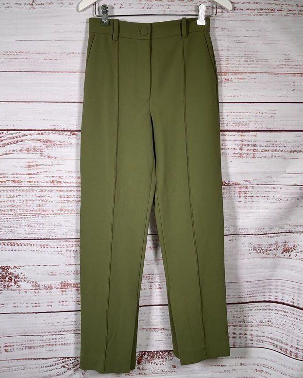 & Other Stories Fitted Single Breasted Blazer Skirt Pants Suit Set Olive Green 4